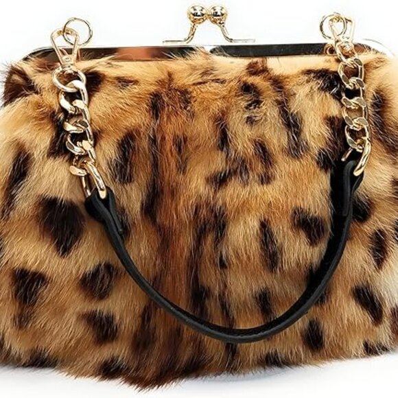 Neiman Marcus Elegant Light Coffee Leopard Print Handbag - Picture 2 of 7